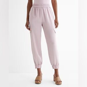 NWT Express High Waisted Satin Cargo Joggers In Pink‎ Soft Blush Size X-Large